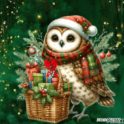 Christmas owl - Zdarma animovaný GIF