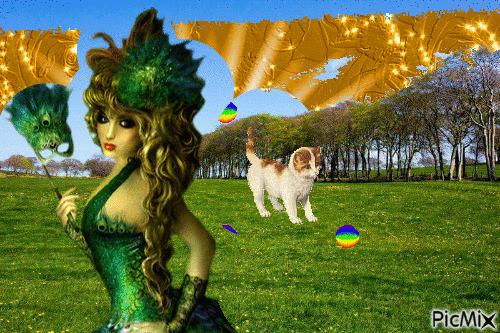 Vrouw kat en een bal - 免费动画 GIF