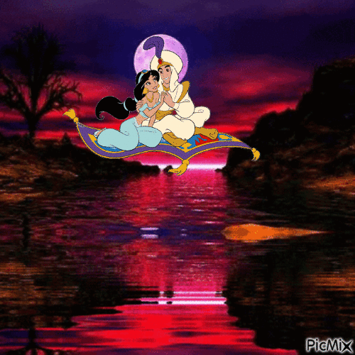 Aladdin and Jasmine over the water - GIF animé gratuit