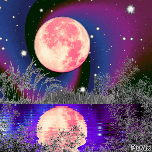 moon lune night nuit water, moon , lune , night , nuit , anime , gif ,  animated , animation , mond , sky , heaven , water , eau , wasser , blue ,  bleu , effect , tube , deco - Free animated GIF - PicMix