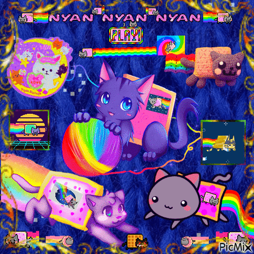 Nyan Cat...☂ 🐱 🏩 🌈 🌟 ☂ - Безплатен анимиран GIF