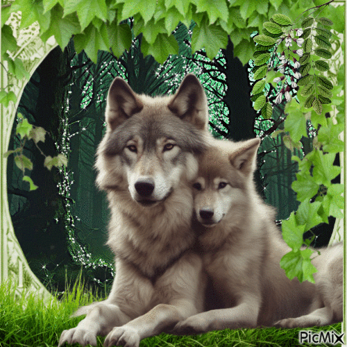 Zwei Wölfe - Безплатен анимиран GIF
