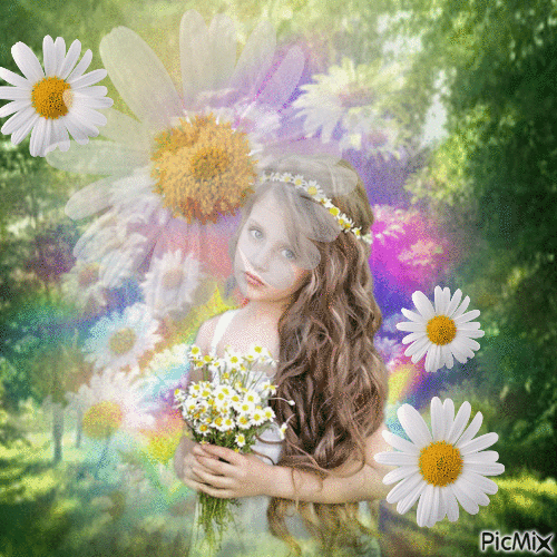 The girl with the flowers - Безплатен анимиран GIF