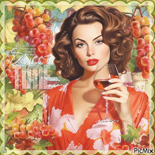 Woman grapes glass vine - 免费动画 GIF