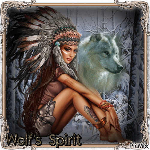 Native American And Wolf - GIF animado grátis