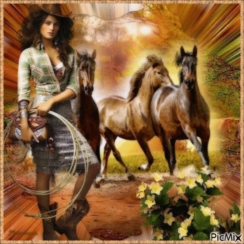 Cowgirl et son cheval. - GIF animado grátis