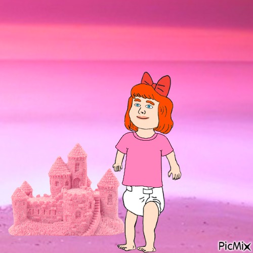 Mindy and pink sandcastle - безплатен png