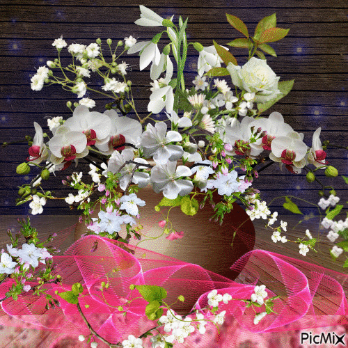 vase fleurs blanches - Бесплатный анимированный гифка