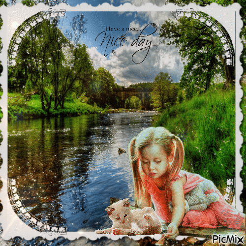 Kleines Mädchen am Fluss - GIF animé gratuit