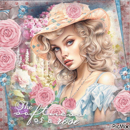 Woman hat rose garden pastel - GIF animado gratis