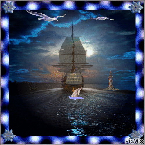 bateau au clair de lune - Zdarma animovaný GIF
