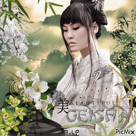 Geisha et Orchidées - Free animated GIF