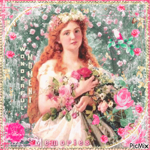 Woman with roses - Vintage - Gratis geanimeerde GIF