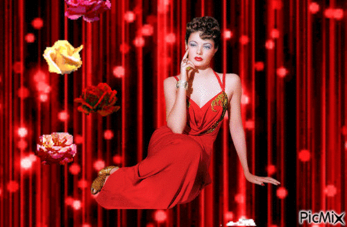 une femme sous une pluie de roses - GIF animado gratis