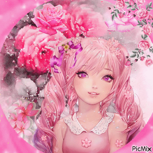Chica manga en rosa - GIF animasi gratis