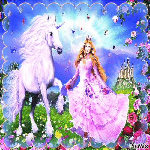 Prinzessin auf Pferd in Rosatönen - Ingyenes animált GIF