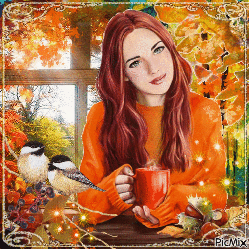 beautiful autumn girl - GIF animasi gratis