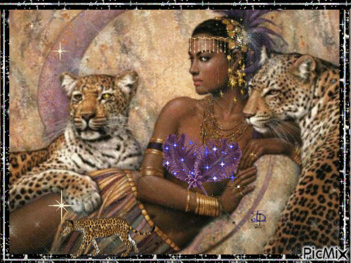 woman with leopard - Gratis animerad GIF