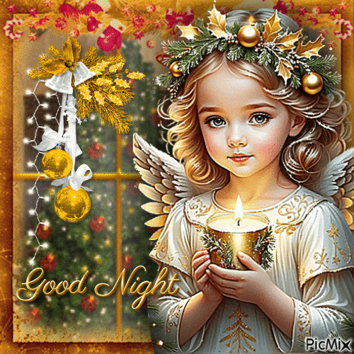 Good Night Christmas Angel in Gold - Free animated GIF