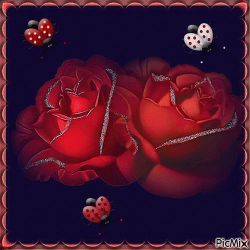 red roses and ladybugs - Zdarma animovaný GIF