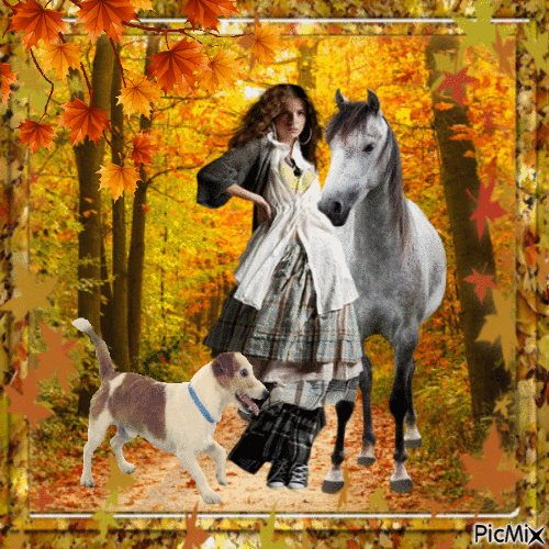 Woman and Horse in Countryside - GIF animé gratuit