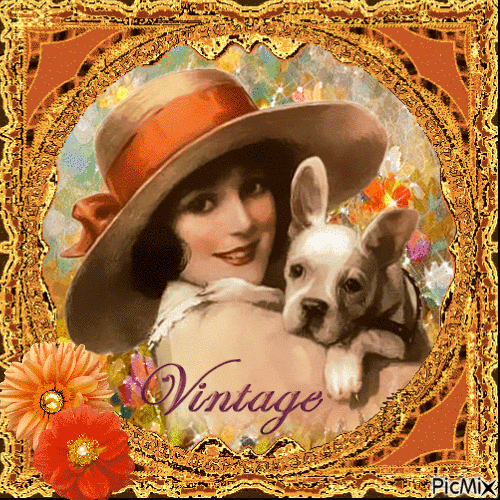 Women and dog - Vintage - GIF animé gratuit