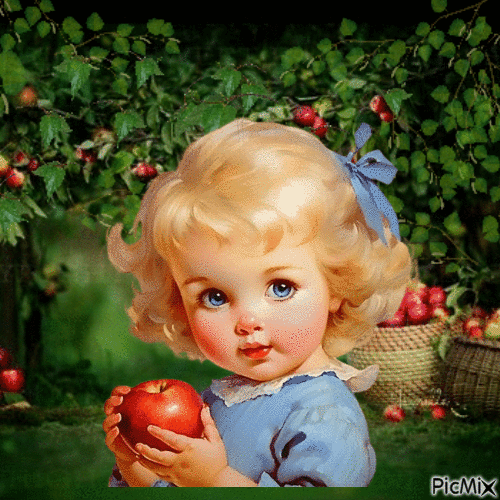 Portrait d'une petite fille aux yeux bleus - Безплатен анимиран GIF