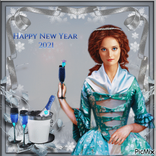 Femme du nouvel An en Bleu - GIF animé gratuit