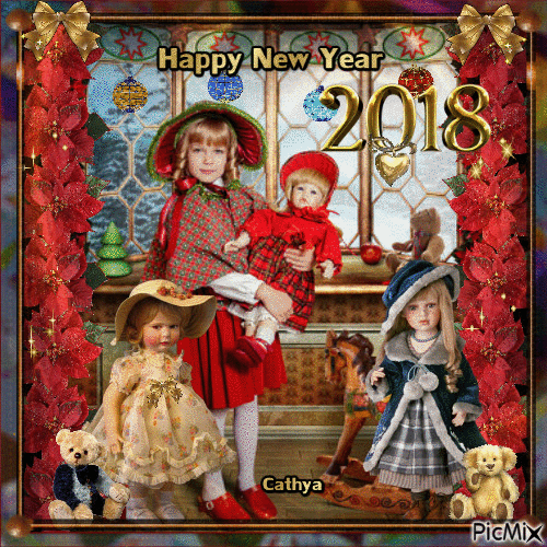 Happy New Year 2018 - Dolls Party - Free animated GIF