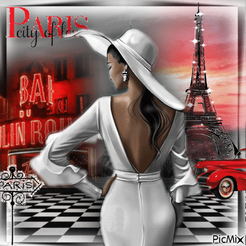 Paris in Rot, Weiß, Schwarz - Gratis animerad GIF