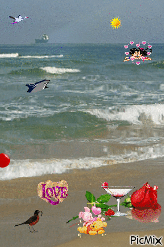 amor,playa - GIF animado grátis