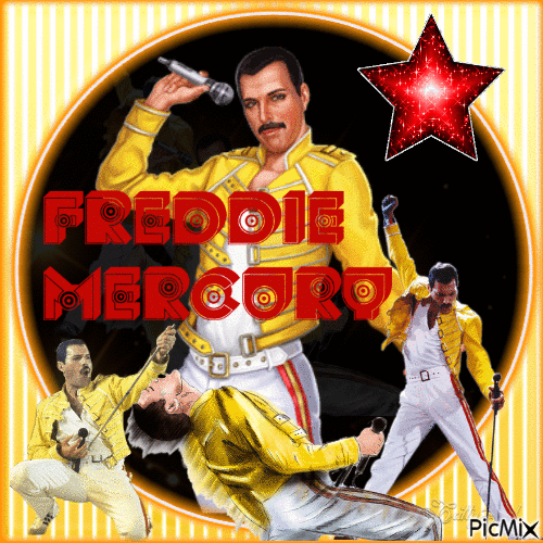 Freddie Mercury on black background - Gratis geanimeerde GIF