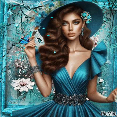 Femme vintage turquoise - Free animated GIF