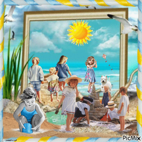 Kinder am Strand - Ingyenes animált GIF