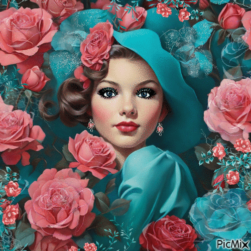 конкурс  Portrait dans les tons rose et turquoise - Δωρεάν κινούμενο GIF