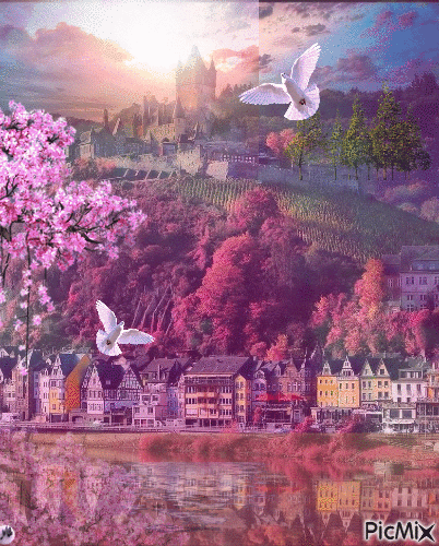 Dos palomas rosadas - GIF animado grátis