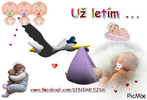 Narodenie dieťaťa - bocian - 無料のアニメーション GIF