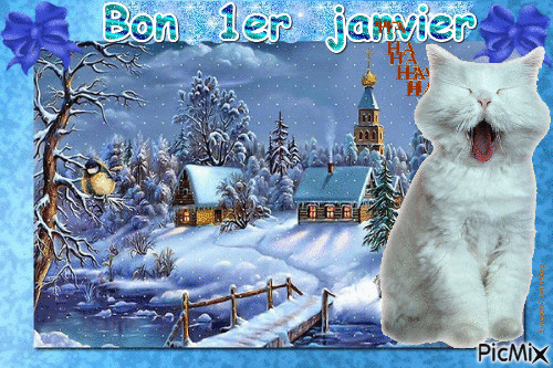 Bon 1er janvier chat - Безплатен анимиран GIF