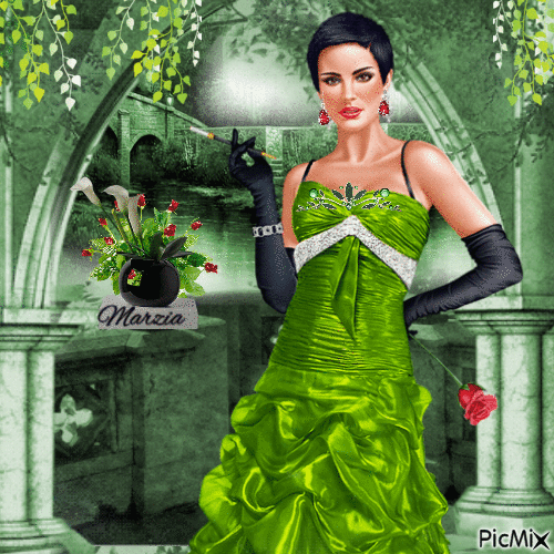 donna in verde - Gratis animerad GIF