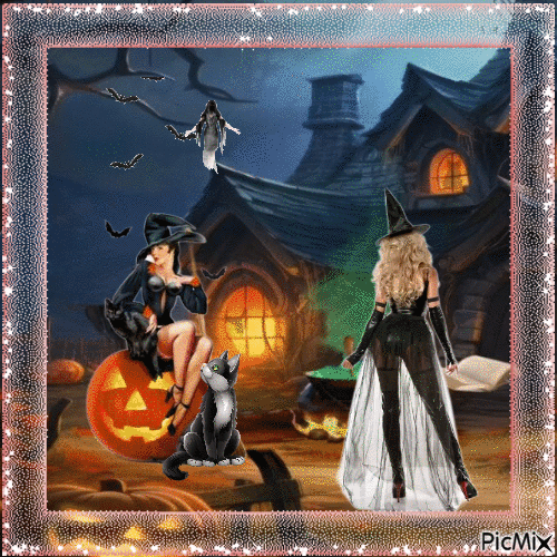 HAPPY HALLOWEEN WITCHES - Free animated GIF