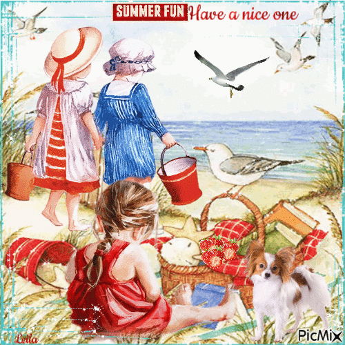 Summer fun. Have a nice one. Children on the beach - Безплатен анимиран GIF