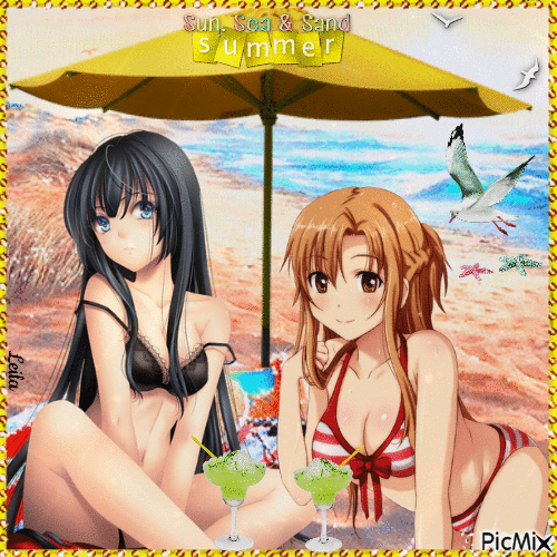 Mega Summer. Friends on the beach - Ilmainen animoitu GIF