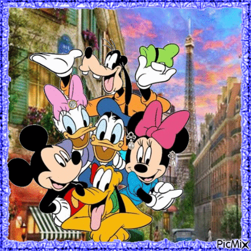 Mickey, Minnie Mouse in Paris - GIF เคลื่อนไหวฟรี