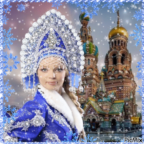 Winter in Russia in traditional style - Бесплатный анимированный гифка