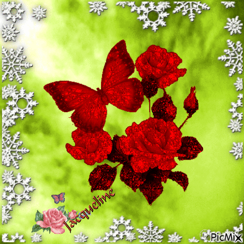 roses et papillon - GIF animado grátis