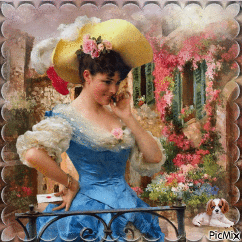 Femme Vintage avec son Chien - Free animated GIF