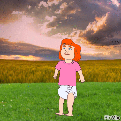 Baby on grass near field - Gratis animeret GIF