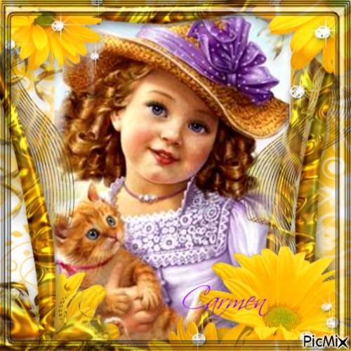 Portrait of Child with Sunflowers - gratis png