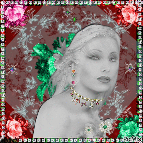 la femme blanche aux coeur d'une fleur flashie - Ingyenes animált GIF