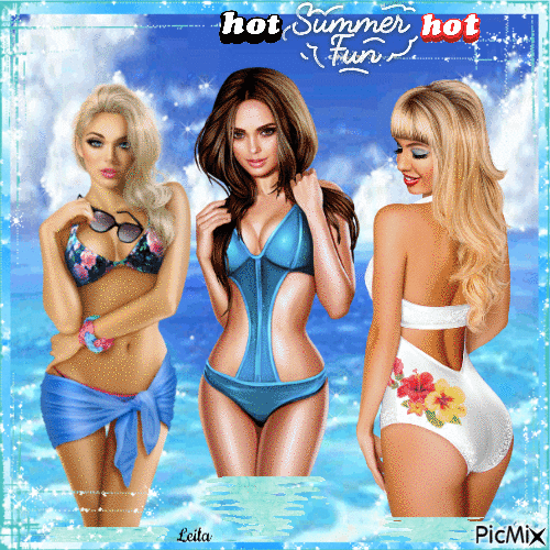 Hot Summer Fun. 3 girls. The sea. - Free animated GIF